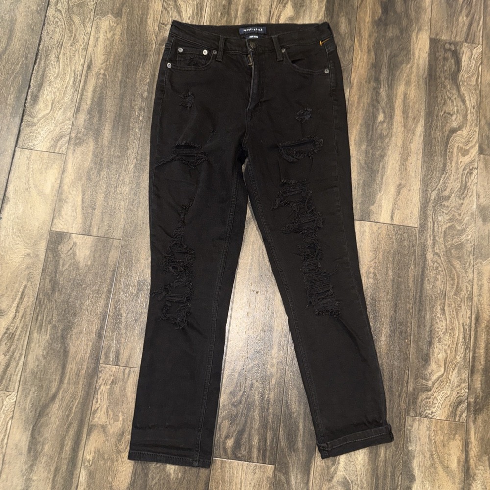 Aeropostale Mom Jean Tapered Black Dark Wash Denim Jeans Women's Size 6 Regular‎